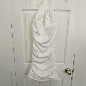Tiger Mist White Ruched Halter Mini Dress Size Small